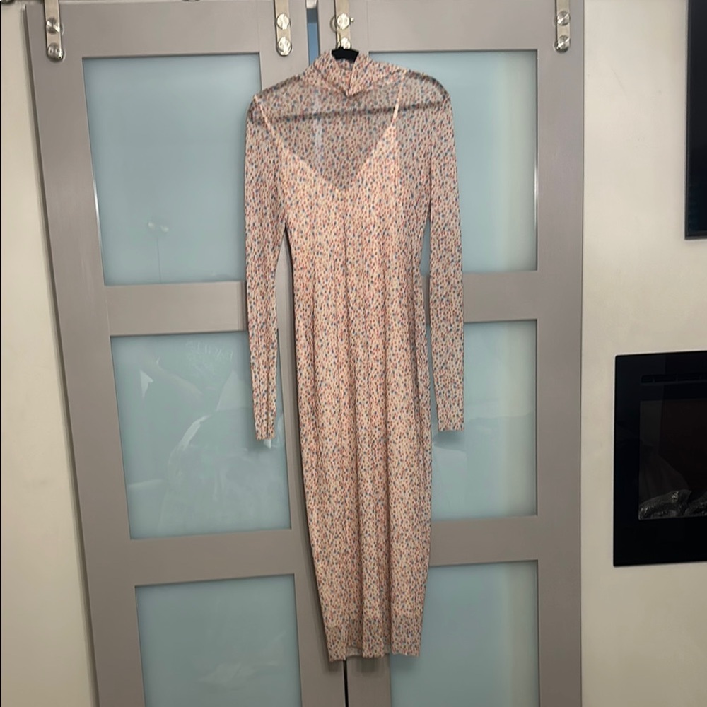 AFRM Pink Sheer Long Sleeve Dress